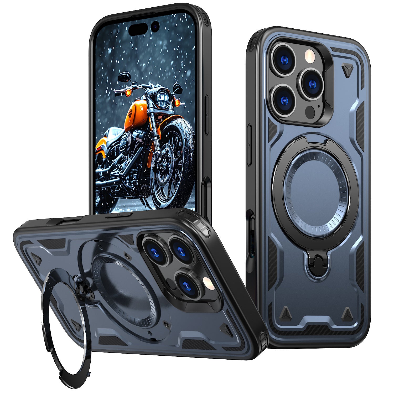 Reiko 360-degree Rotating Magnetic Versatile Stand Navy Blue Compatible with iPhone 17.  SKU:PC73-IPH17NV